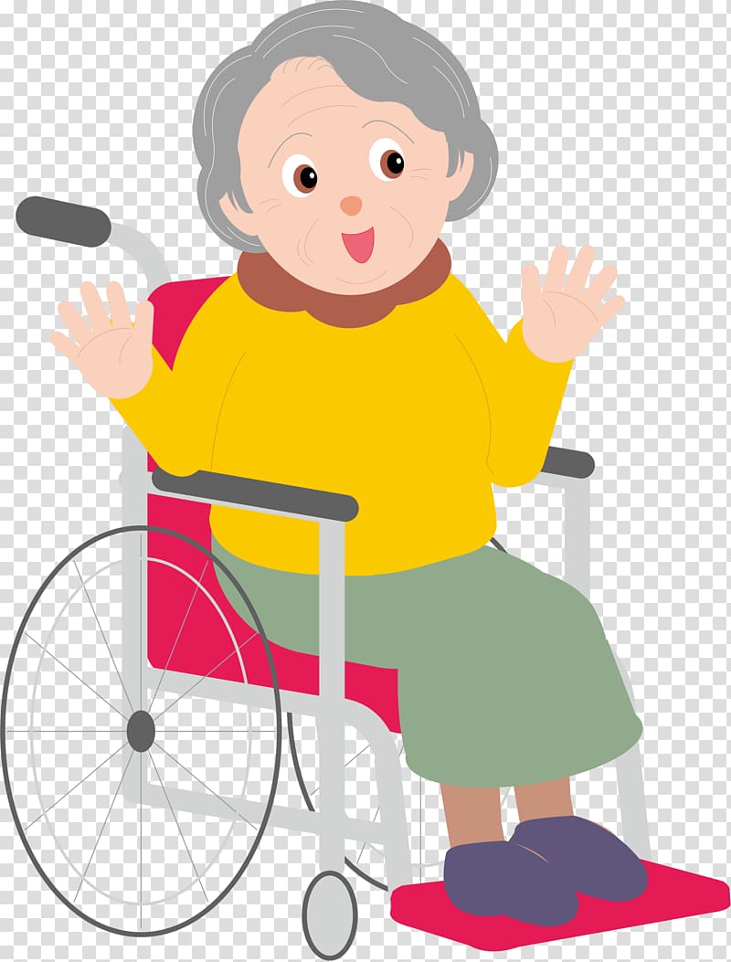 woman on brown wheelchair art, Cartoon Old age, The old man sitting in a wheelchair transparent background PNG clipart