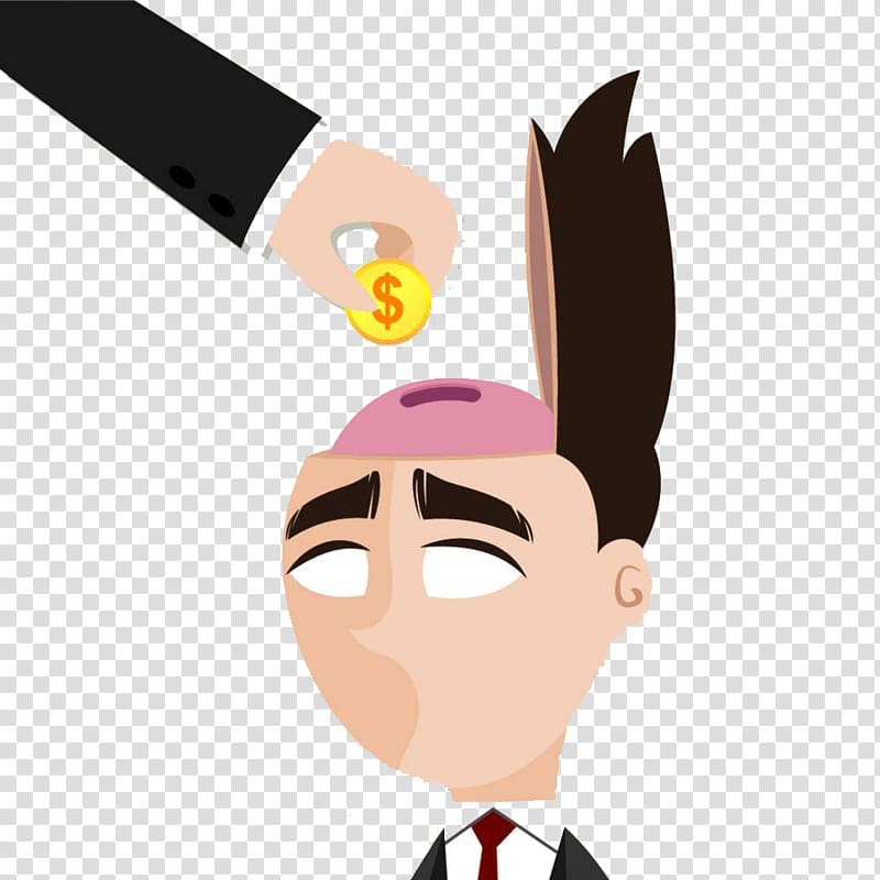 Cartoon Illustration, Throw gold coins into the head transparent background PNG clipart