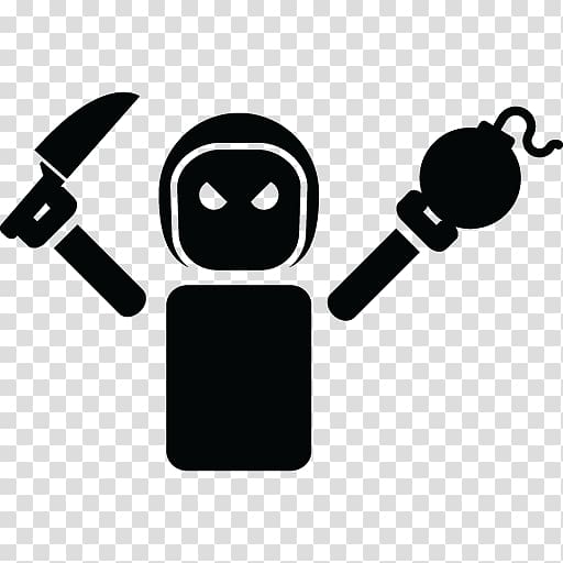 silhouette character holding knife and bomb , Bot Angry Icon transparent background PNG clipart