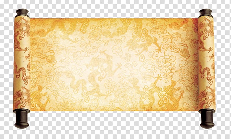 brown and yellow dragon rolled tapestry, China End of the Han dynasty Template Comparative studies of the Roman and Han empires, Golden banner transparent background PNG clipart