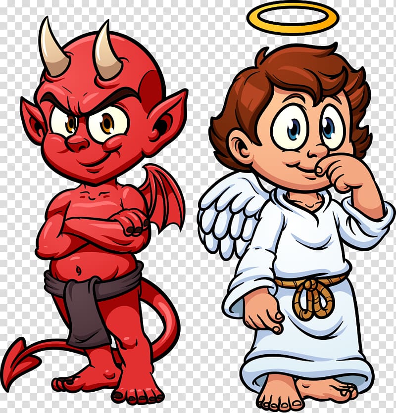 devil and angel cartoon illustration, Devil Shoulder angel Illustration, devil and angel transparent background PNG clipart