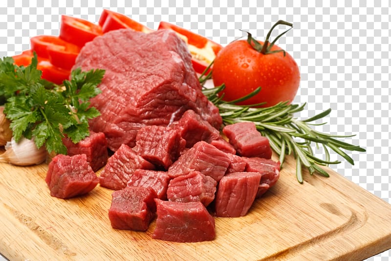 sliced meat illustration, Beefsteak Korma Sujuk Calf, meat transparent background PNG clipart