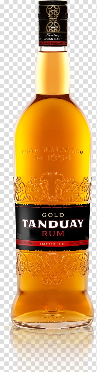 Scotch whisky Tanduay Light rum Distilled beverage, Golden wine bottal transparent background PNG clipart