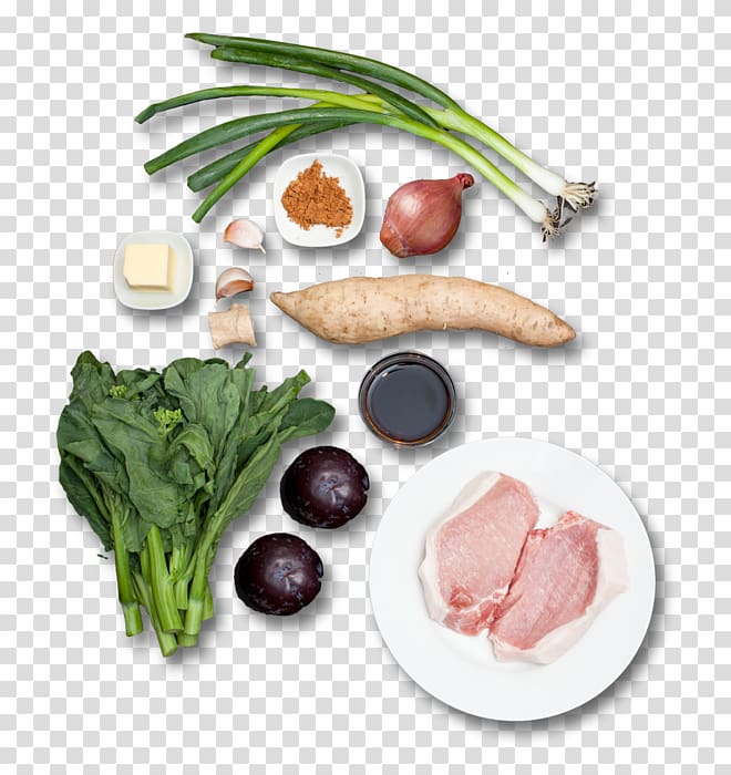 Food Pork chop Dish Recipe Leaf vegetable, purple sweet potato transparent background PNG clipart