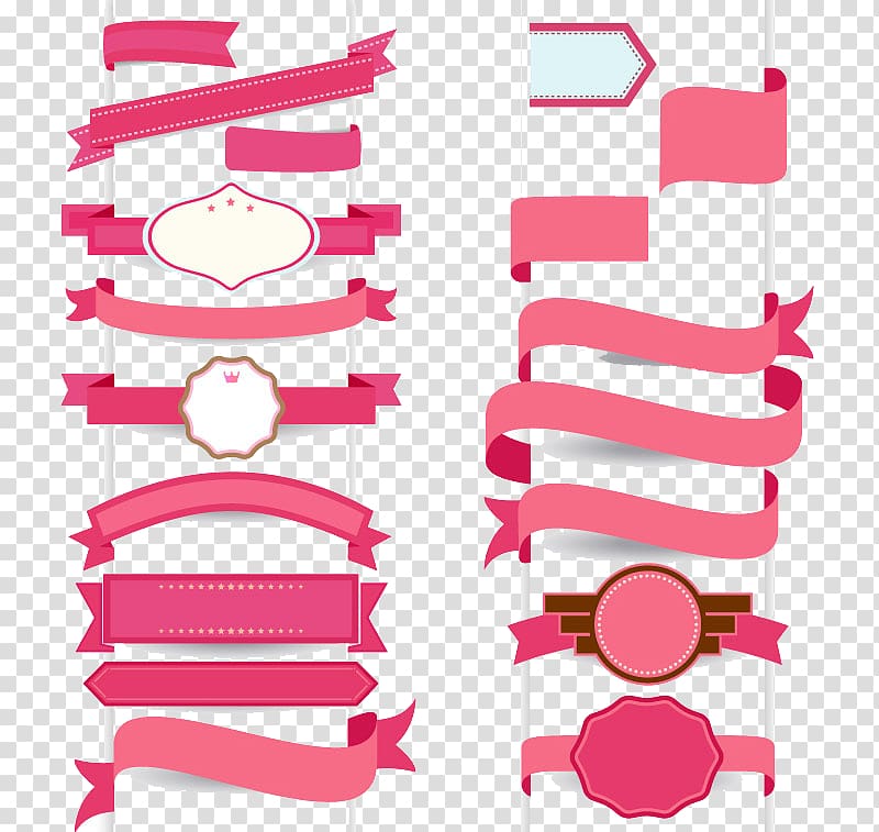 pink ribbons illustration, Ribbon Graphic design, Flat ribbon banner cartoon transparent background PNG clipart