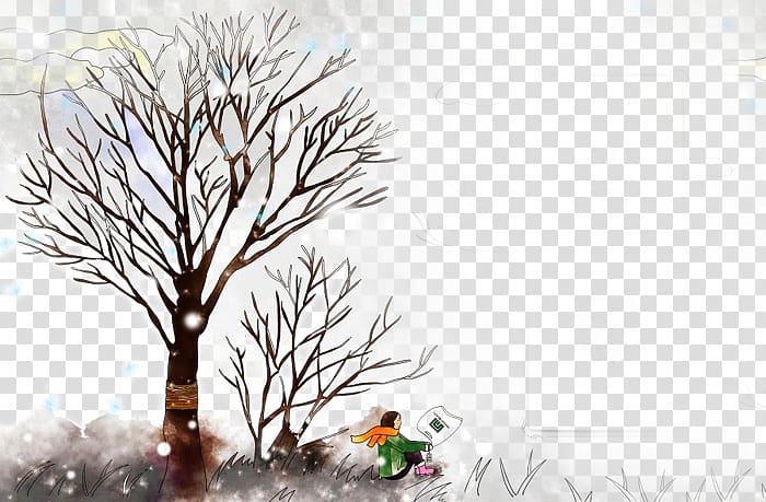Painting Drawing Cartoon Illustration, Winter landscape watercolor painted illustration transparent background PNG clipart