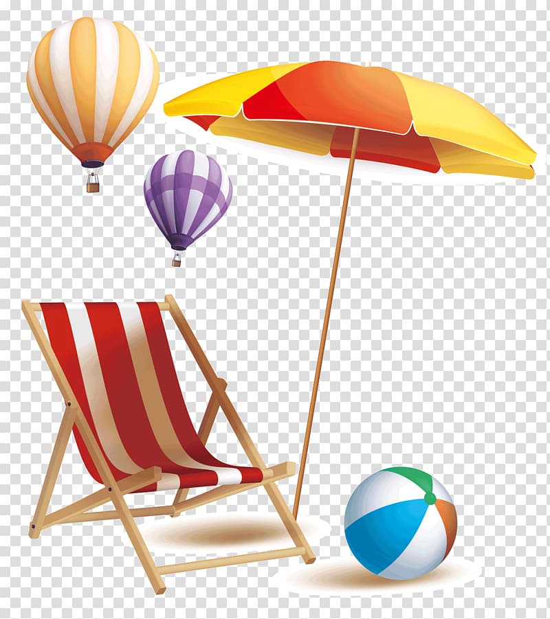 folding chair beside patio umbrella illustration, , Summer seaside necessary transparent background PNG clipart