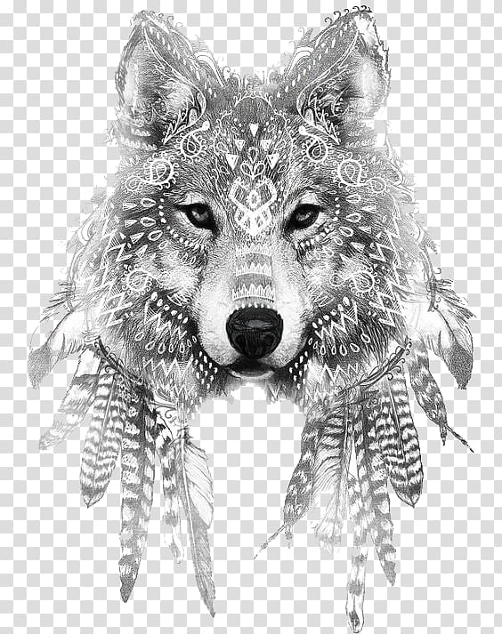 Gray wolf Tattoo ink Drawing Sleeve tattoo, Wolf, gren wolf illustration transparent background PNG clipart