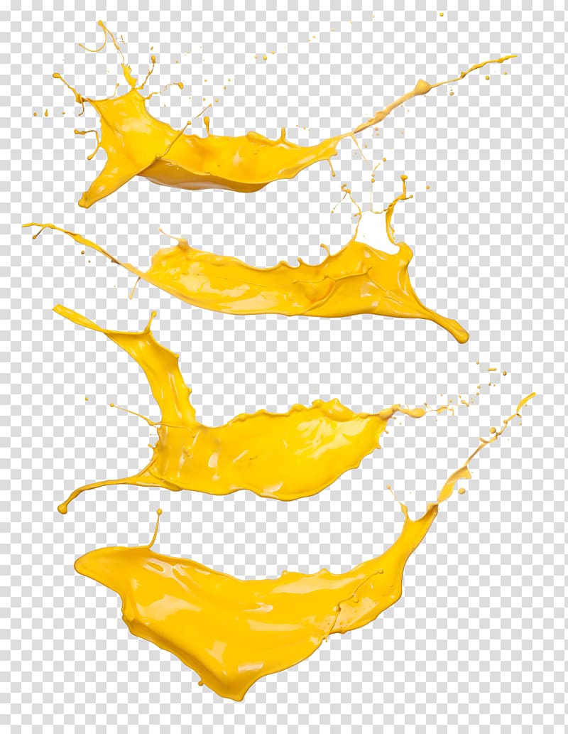 Paint Yellow Texture, Juice splash, four yellow splash paints transparent background PNG clipart