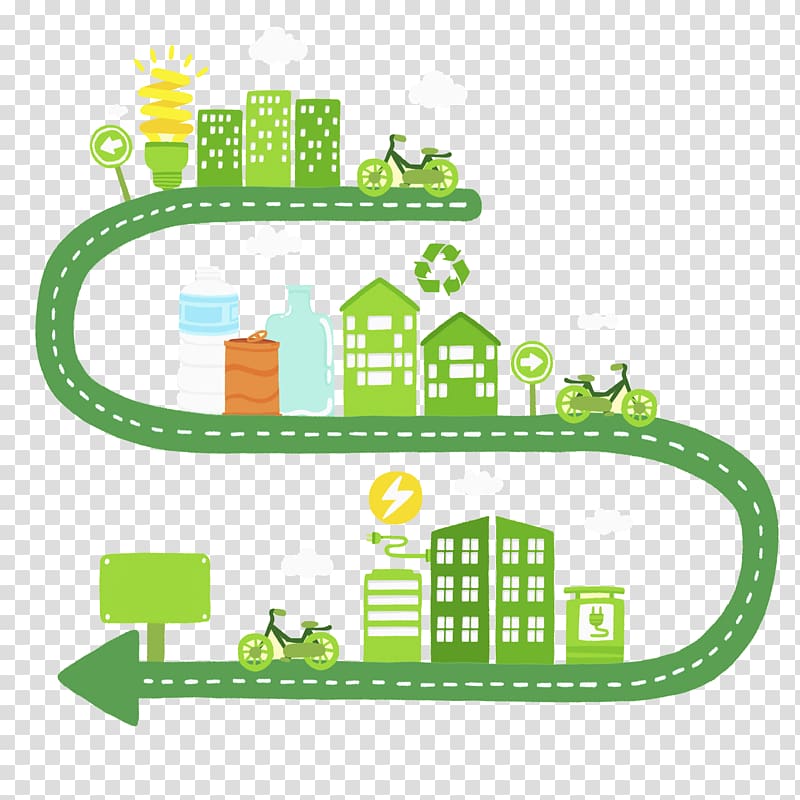 the direction of the development of a curved green city icon transparent background PNG clipart