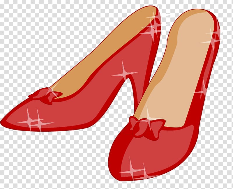 pair of red pointed-toe heeled shoes with bow accent illustration, Dorothy Gale Scarecrow The Wizard Slipper , Cartoon Shoes transparent background PNG clipart