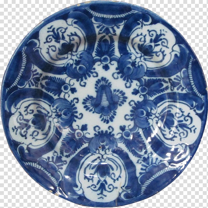 Delftware Plate Blue and white pottery Cobalt blue, blue and white porcelain bowl transparent background PNG clipart