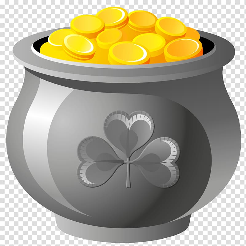pot of gold illustration, Saint Patrick\'s Day Art Craft March 17 Shamrock, St Patrick Pot of Gold with Coins transparent background PNG clipart