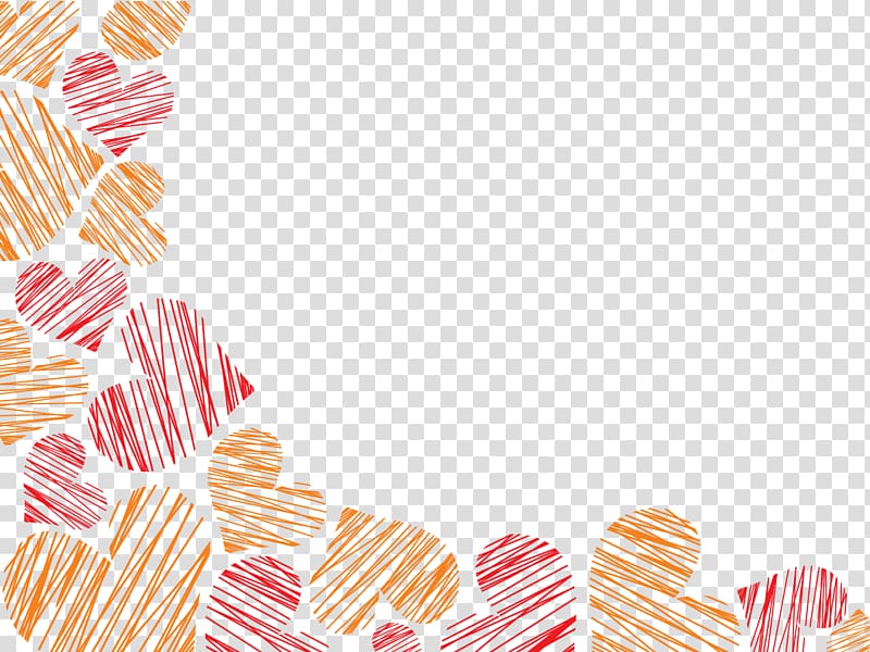 orange and red heart illustration, Beautiful hand-painted cartoon heart border transparent background PNG clipart