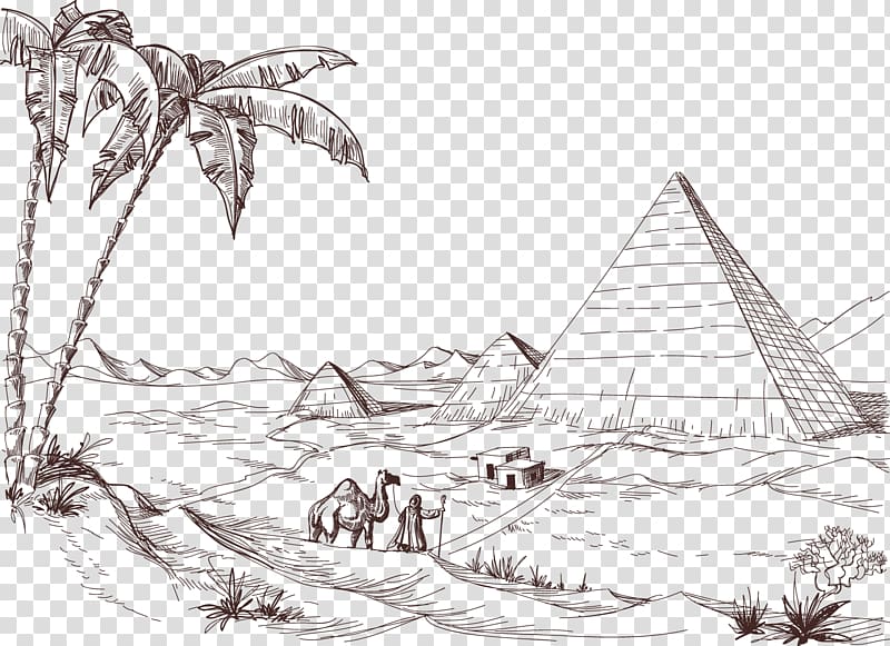 Pyramid of Giza sketch, Desert Drawing Landscape Sketch, Pencil sketch Pyramid transparent background PNG clipart