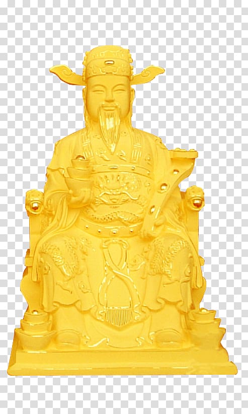 Caishen u805au5b9du76c6 Sculpture Statue, Statue of the golden God of wealth transparent background PNG clipart