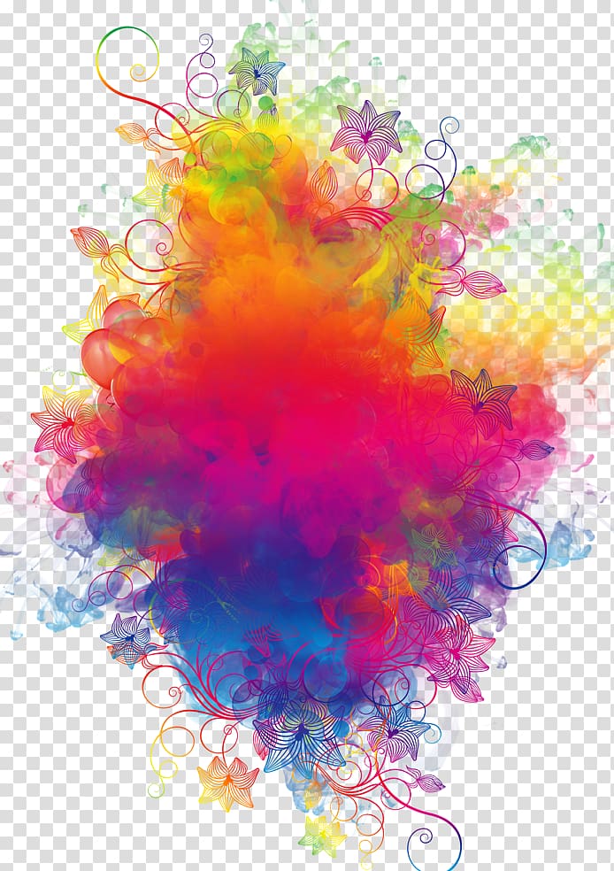pink, yellow, and blue floral , Colored smoke Smoking, smoke transparent background PNG clipart