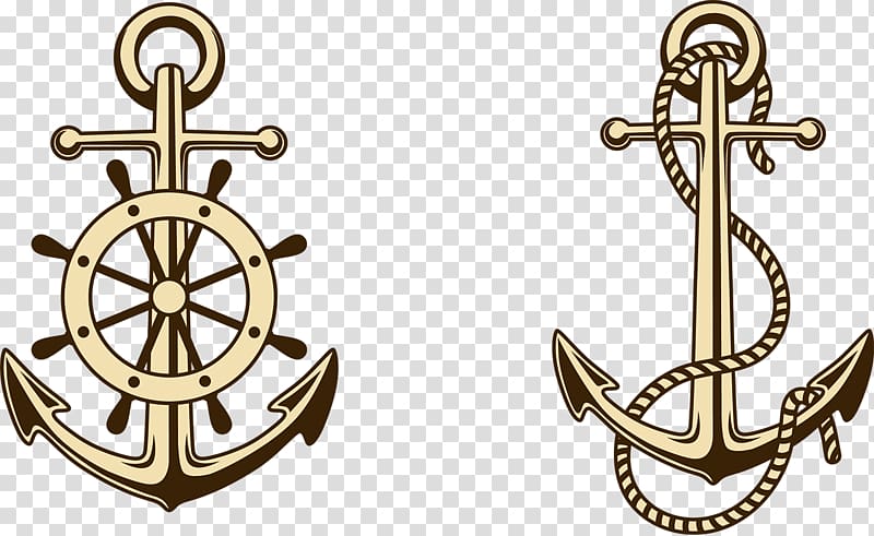 two beige anchors , Paper Anchor Ships wheel , Anchors transparent background PNG clipart