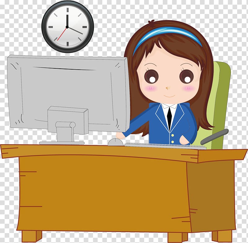 woman using computer , Office Cartoon u0e01u0e32u0e23u0e4cu0e15u0e39u0e19u0e0du0e35u0e48u0e1bu0e38u0e48u0e19, Work elements transparent background PNG clipart