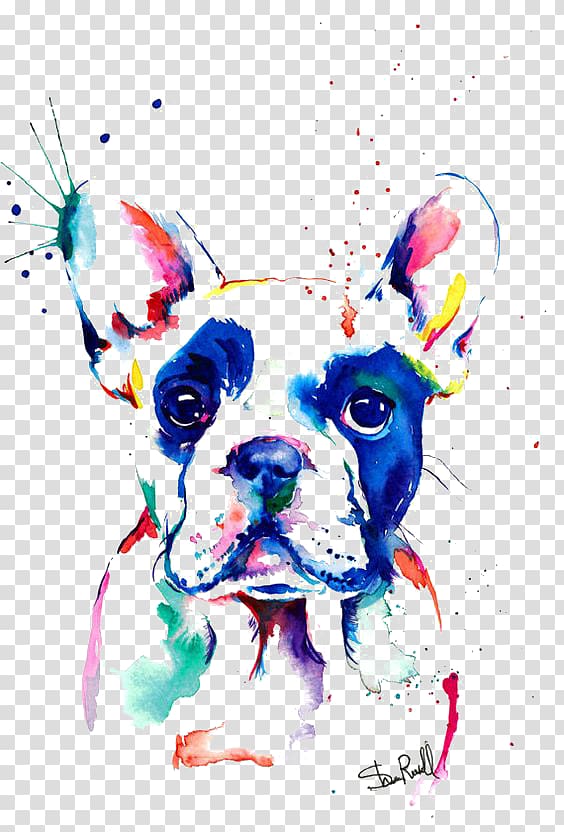 dog pop art painting, French Bulldog Watercolor painting Drawing, Bulldog transparent background PNG clipart