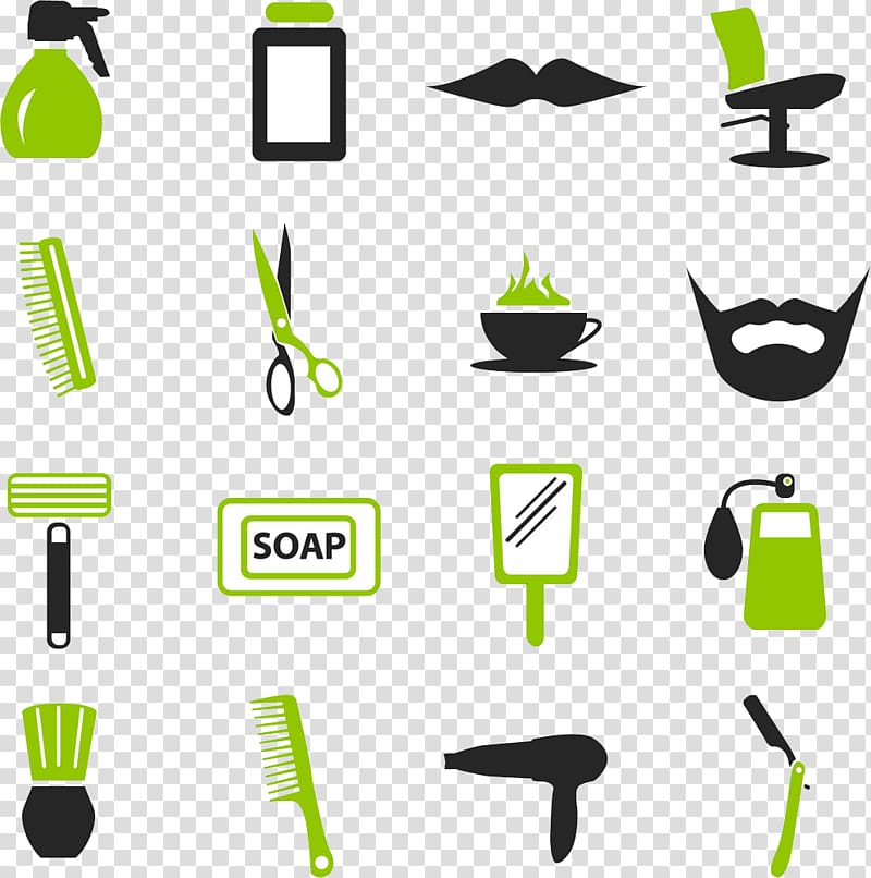 Comb Hair care Logo, Barber tool green flag transparent background PNG clipart