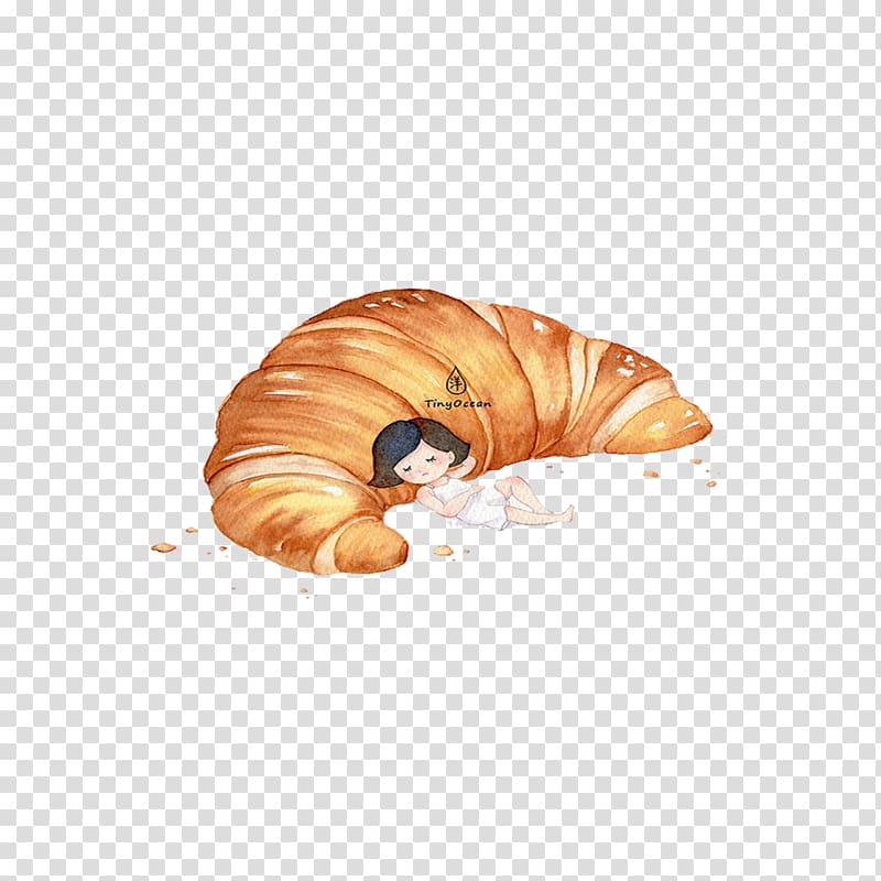 Croissant Bread Cartoon, Hand-painted croissants transparent background PNG clipart