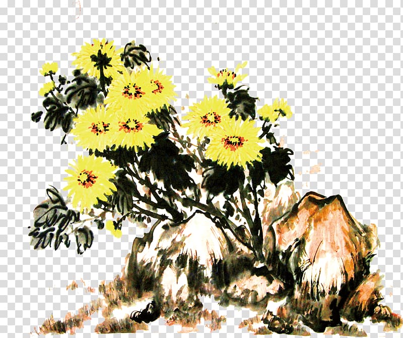 Ink wash painting Chinese painting, Chrysanthemum painting transparent background PNG clipart