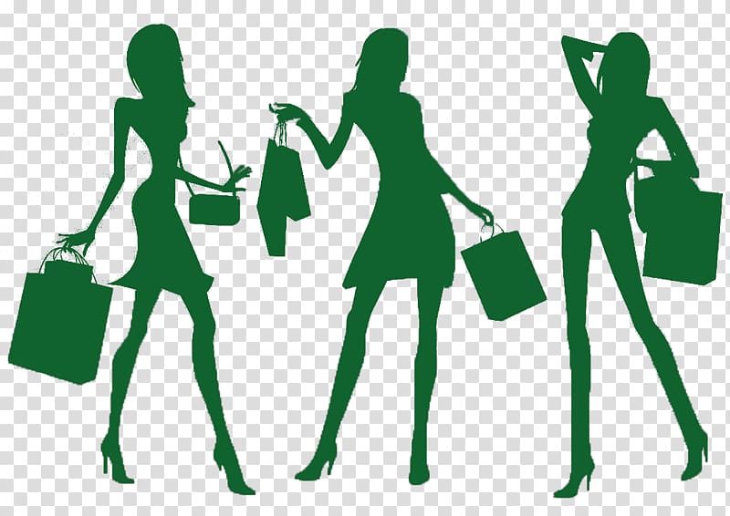 Online shopping Woman, Tall green woman silhouette cartoon creative transparent background PNG clipart