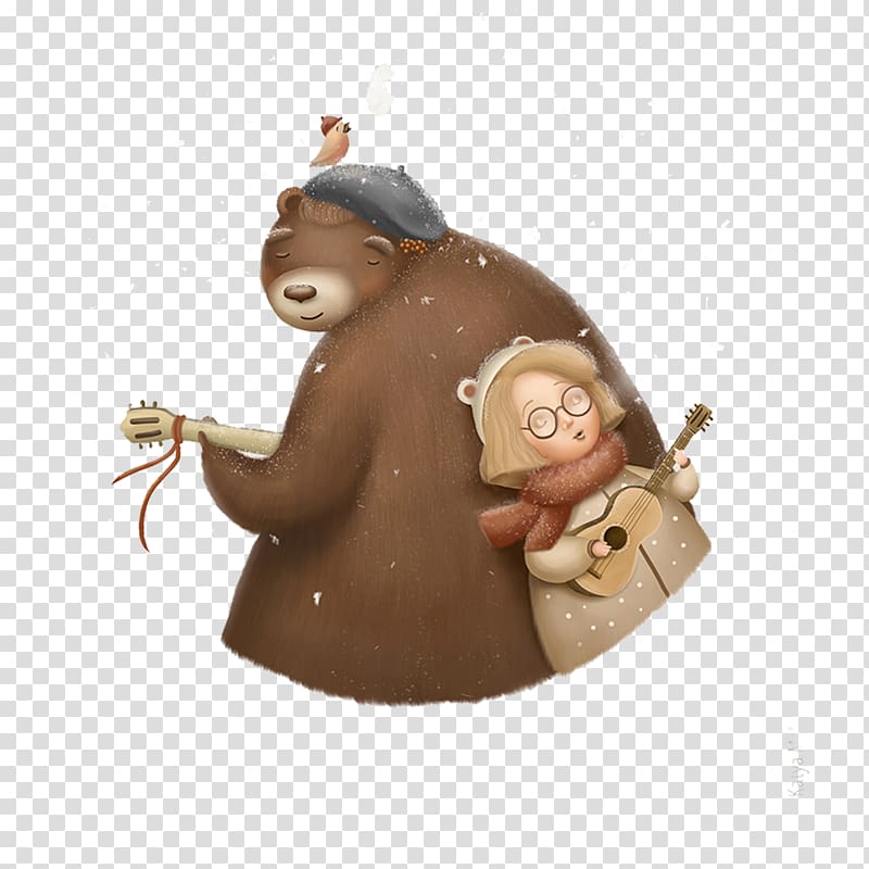 Illustrator Painting Drawing Illustration, Bear with man transparent background PNG clipart