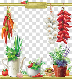 Illustration, peppers and garlic plants transparent background PNG clipart thumbnail