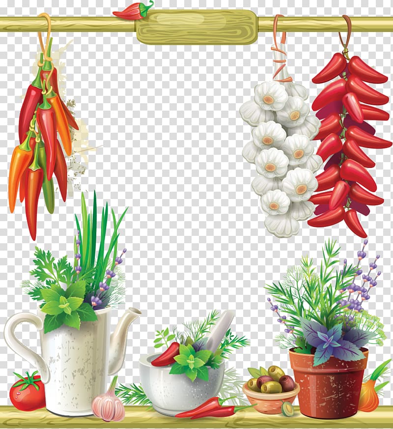 Illustration, peppers and garlic plants transparent background PNG clipart