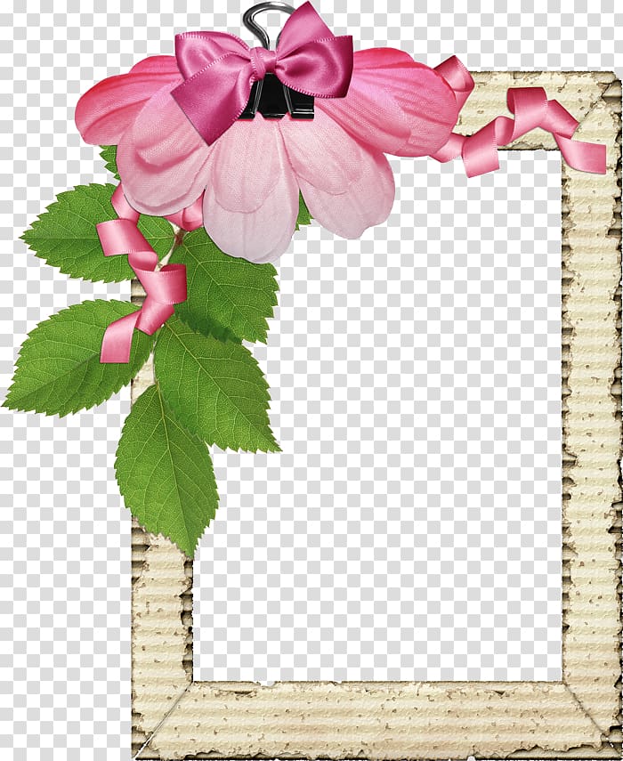 Pink flower border frame transparent background PNG clipart