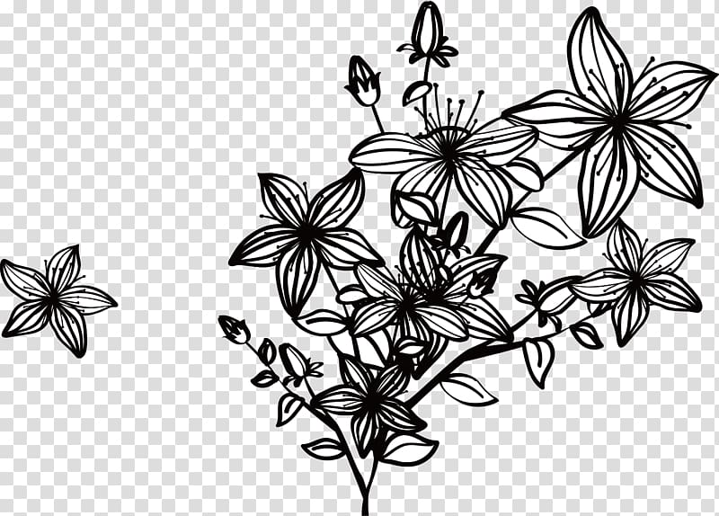 Designer Euclidean Computer file, Creative spring black flowers transparent background PNG clipart