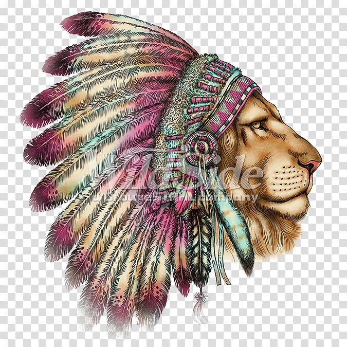 Lion Tattoo War bonnet Leo Feather, lion head transparent background PNG clipart