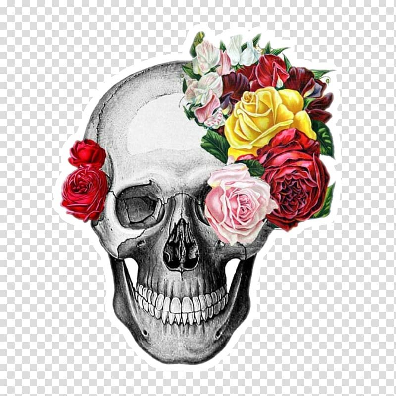Human skull symbolism Flower Drawing Printing, skull transparent background PNG clipart