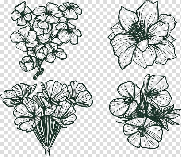 four flowers illustration, Flower Euclidean Winter Cold Snow, Hand drawn sketch winter flowers transparent background PNG clipart
