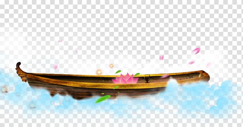 pink lotus flower in brown boat floating on clouds illustration, Mid-Autumn Festival Boat Computer file, Mid Autumn Festival decorated wooden boat transparent background PNG clipart