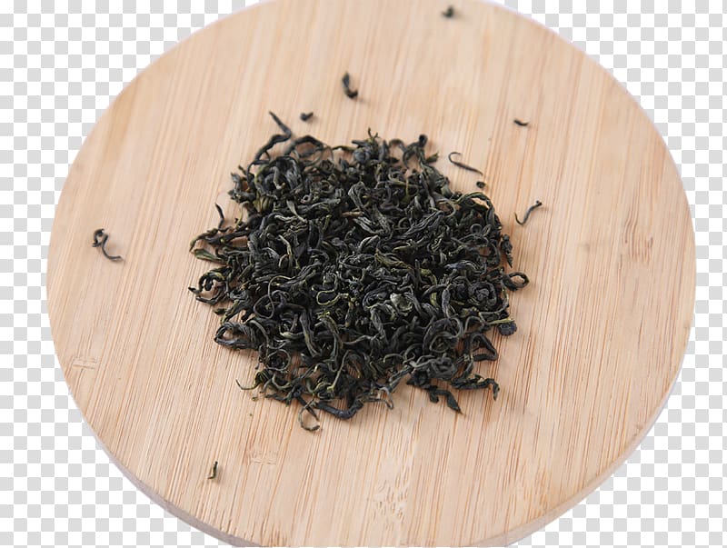 Green tea Dianhong Nilgiri tea Chun Mee, Green tea on the chopping block transparent background PNG clipart
