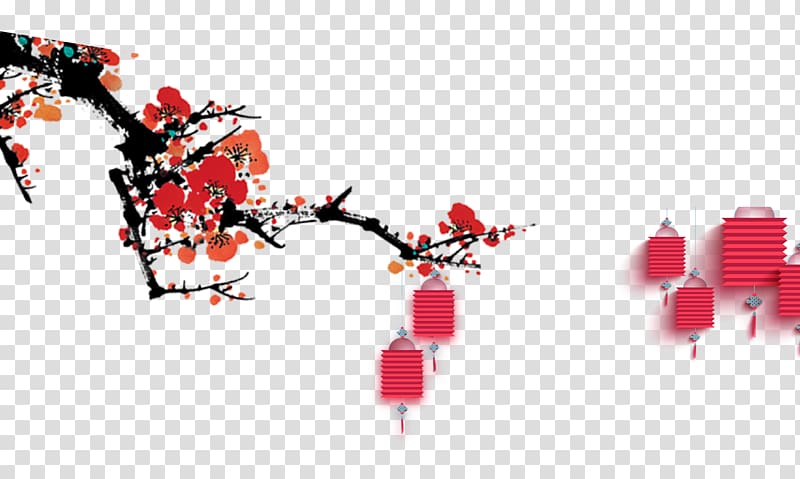 Lantern Chinese New Year Lunar New Year Plum blossom, Chinese New Year,Plum flower,lantern,Chinese New Year transparent background PNG clipart