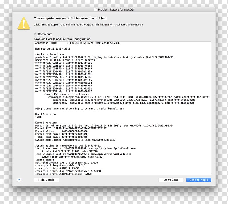 MacBook Pro Screenshot Kernel panic, macbook transparent background PNG clipart