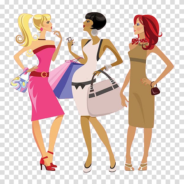 Fashion Woman Cartoon Illustration, Woman shopping transparent background PNG clipart