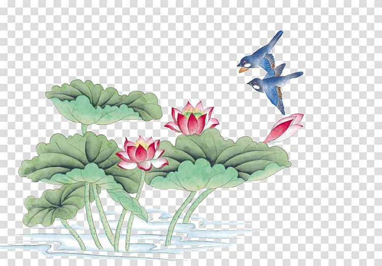 China Bird-and-flower painting Chinese painting Ink wash painting Gongbi, Lotus transparent background PNG clipart