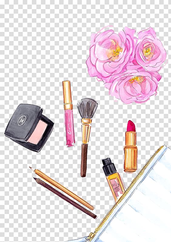 assorted-color makeup , Cosmetics Drawing Foundation Makeup brush Lipstick, Drawing Cosmetics transparent background PNG clipart