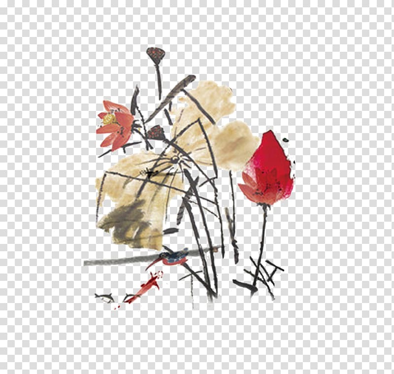 Chinese painting Ink wash painting Watercolor painting Illustration, Chinese painting lotus transparent background PNG clipart