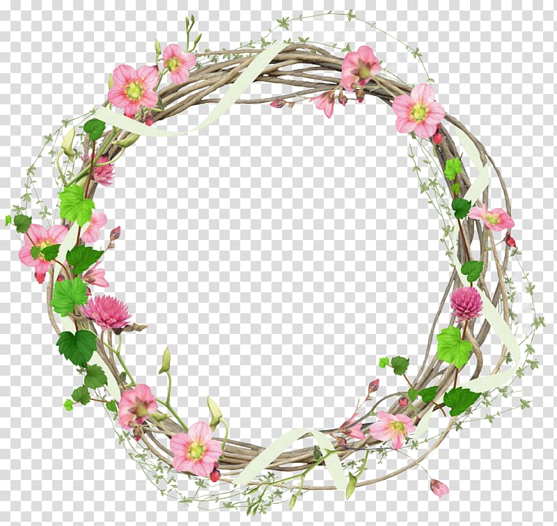 brown, pink, and green floral wreath frame illustration, Flower, circle frame transparent background PNG clipart