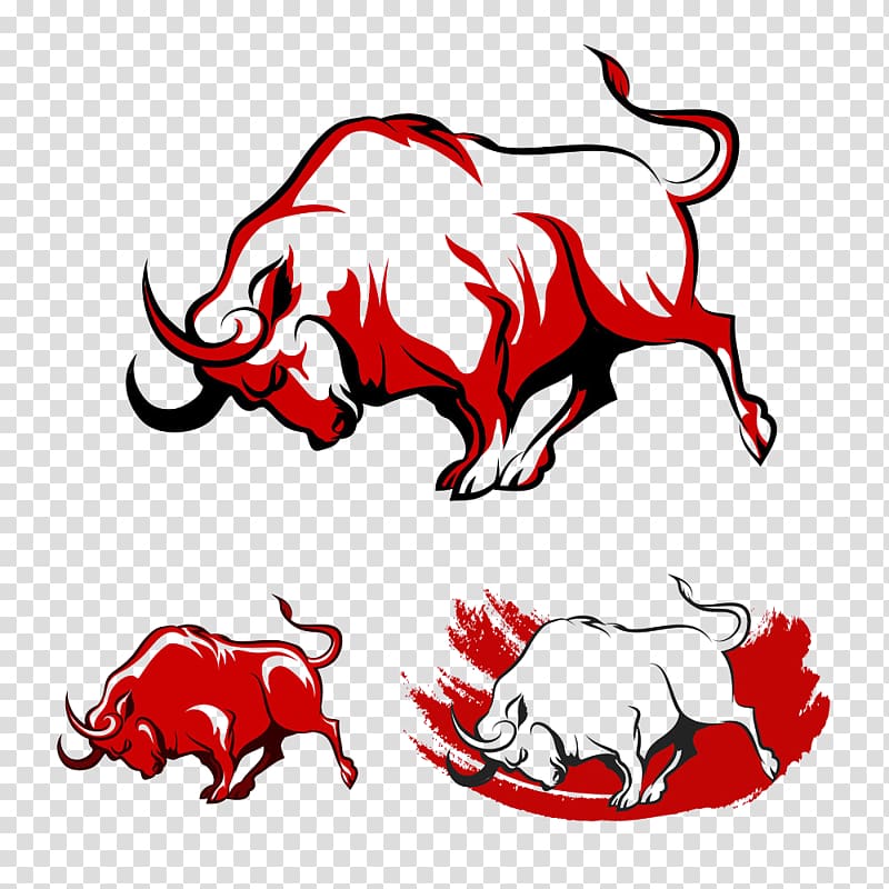 three red and black bull illustration, Spanish Fighting Bull , Red Bull transparent background PNG clipart
