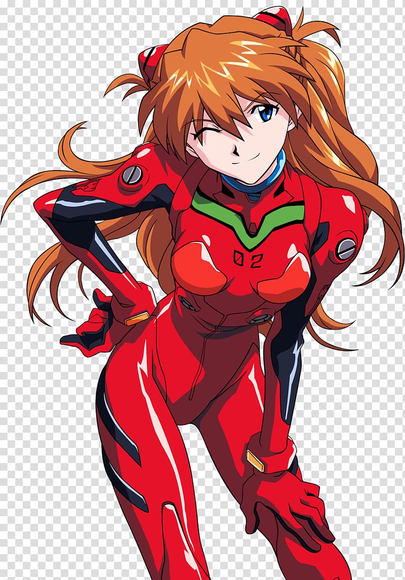 Orange haired female anime wearing red suit illustration, Asuka Langley