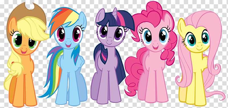 five My Little Pony characters illustration, Pinkie Pie Rainbow Dash Rarity Twilight Sparkle Applejack, My Little Pony transparent background PNG clipart