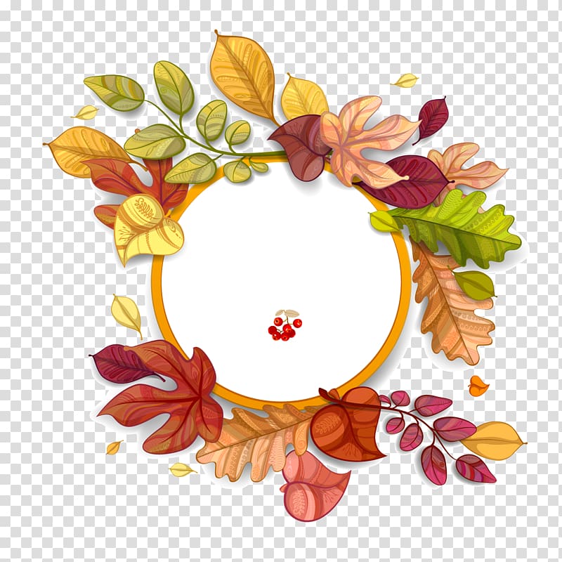beige and multicolored leaves wreath illustration, Autumn leaf color Autumn leaf color Euclidean , Hand painted autumn leaf circular background transparent background PNG clipart