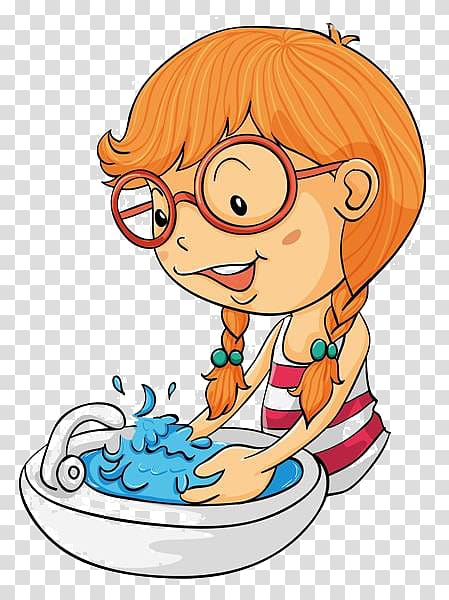 Hand washing , Cartoon girl hand washing material transparent background PNG clipart
